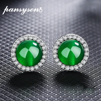 

PANSYSEN Natural Green Red Carnelian Stud Earrings Genunie 100% 925 Sterling Silver Women's Earring Party Fine Jewelry Wholesale
