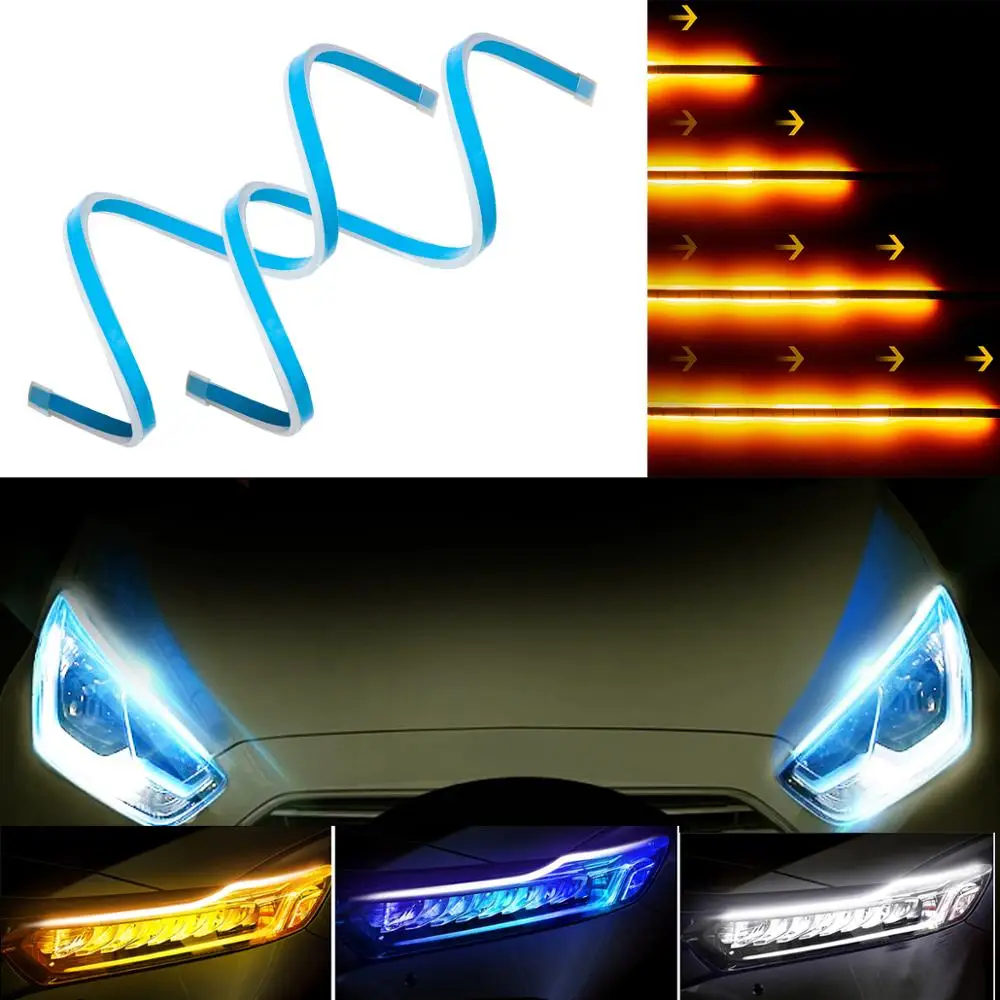 2X ультратонкая Автомобильная DRL светодиодная лента, дневной ходовой светильник, автомобильная Поворотная сигнальная направляющая лента, головной светильник в сборе, DRL полоса