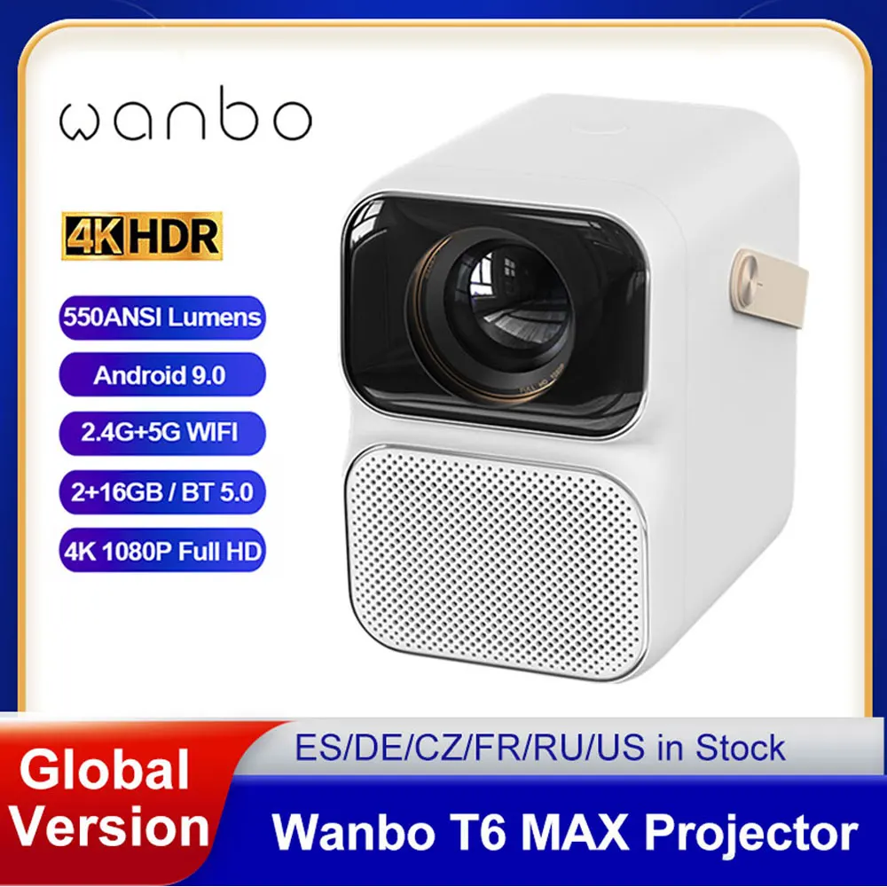 Мини-проектор Wanbo T6 MAX 4K 1080P Android 9 0 550ANSI лм 2 + 16 Гб |