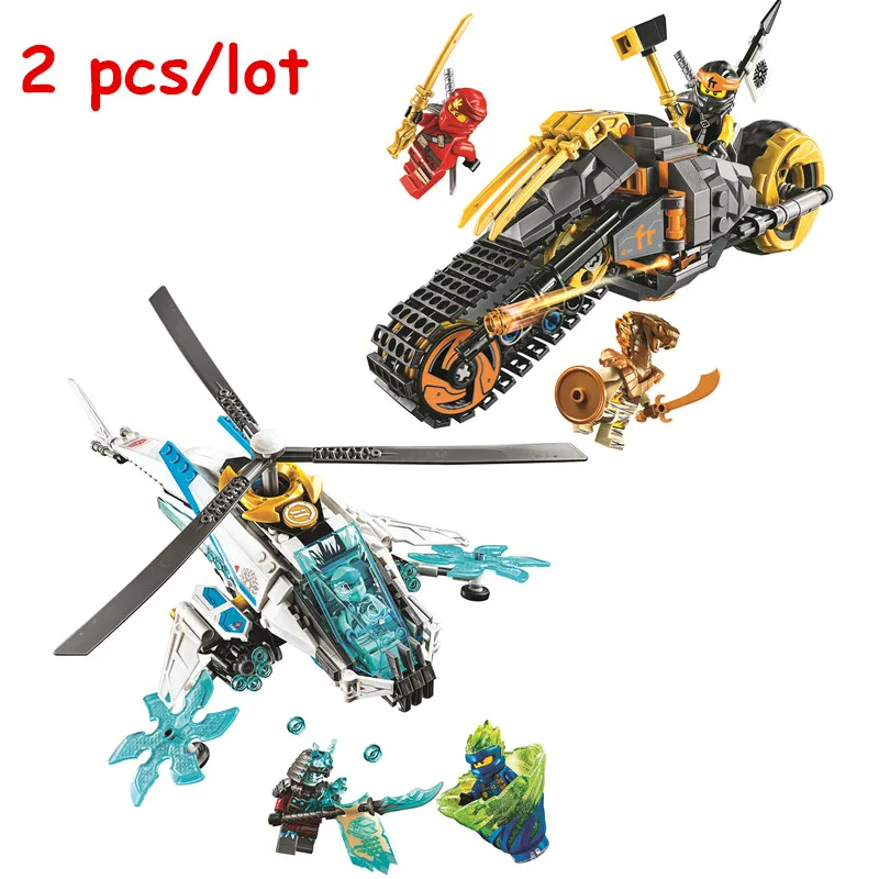 

2pcs Ninjagoed Cole’s Dirt Bike + ShuriCopter Building Blocks Kit Bricks Classic Movie Ninja Model Kids Toys For Children Gift
