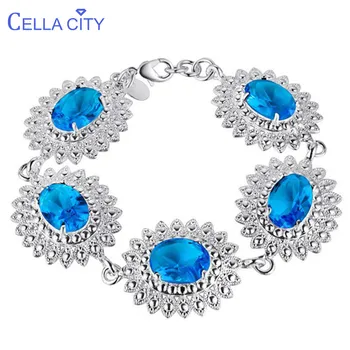 

Cellacity Luxury Flower Silver 925 Jewelry Oval shaped Gemstones Bracelet for Women Ruby Aquamarine Sapphire Emerald Topaz Party