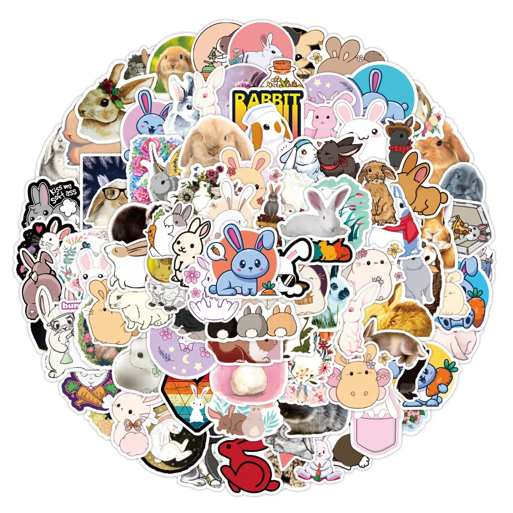 100 pçs adesivos kawaii anime animal estético meme japonês desenho animado  urso coelho coelho Vsco decalque kawaii coisas para laptop garrafa de água  dormitório decoração acessórios diário (A)