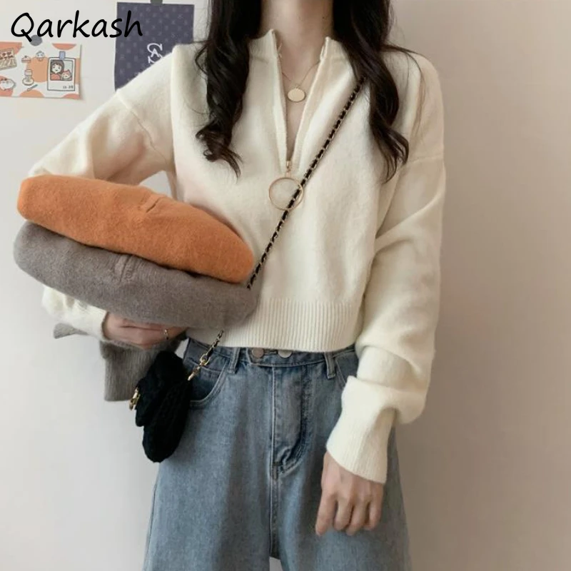

Solid Pullovers Women Sweater 3 Colors Cropped Design Students Cozy Warm Tender Stylish Loose New Arrival Autumn Ins Trendy Chic