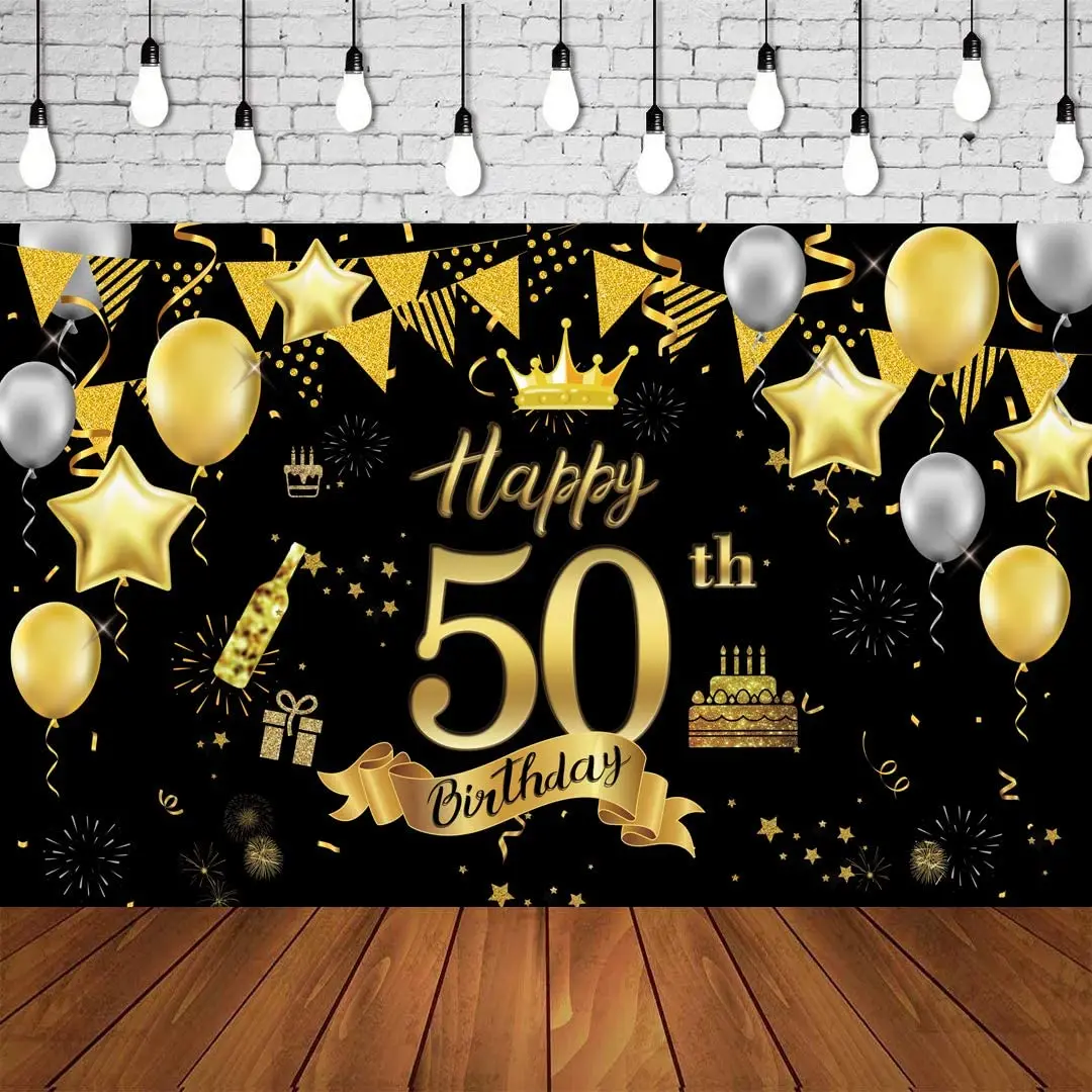 50th Birthday Party Decoration Photography Backdrop Extra Large Black ...