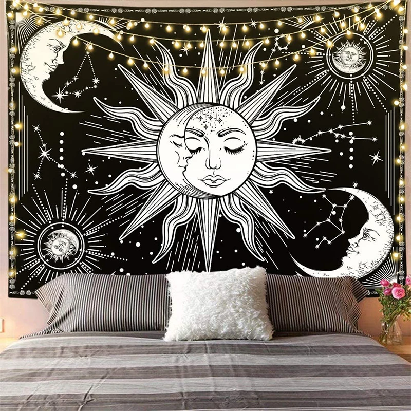 

Черный и белый гобелен с созвездиями, астрология, загадочный гобелен, 1 шт.