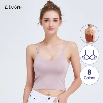 

Women's Camisoles Built-in Bra Bra-Top Elastic Tube Camis Tank Tops V Neck Sleeveless Sexy Casual Female