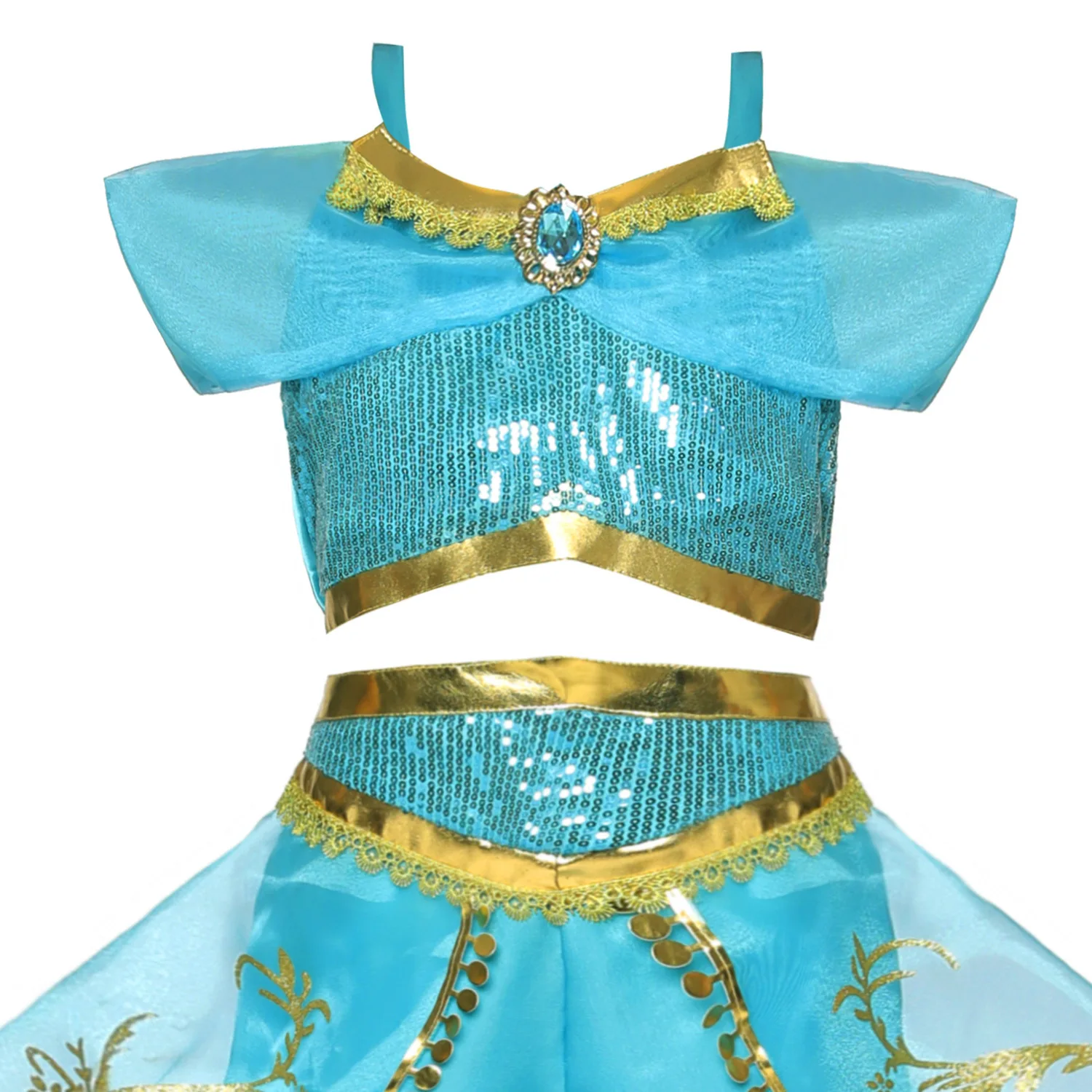 Рождественская одежда; платье для девочек; костюм принцессы жасмин для выступлений; маскарадный костюм из фильма «Аладдин»; комплекты с накидкой из тюля с блестками