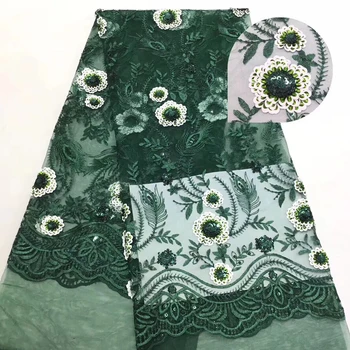 

2019 new design African lace fabric high quality French Nigerian embroidery sequins flower tulle lace fabric J3522