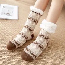 1 Pair Women Indoor Floor Plus velvet Anti-skid Carpet Socks Warm Stretchy Non-slip for Winter Christmas Sock