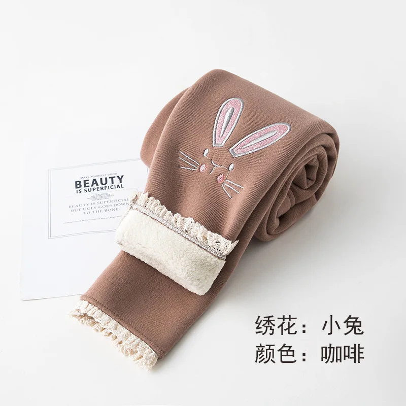 rabbit coffee Зимние леггинсы для девочек; вельветовые детские штаны; флисовые брюки для подростков 3-10 лет; обтягивающие детские леггинсы; одежда для малышей - Цвет: rabbit coffee
