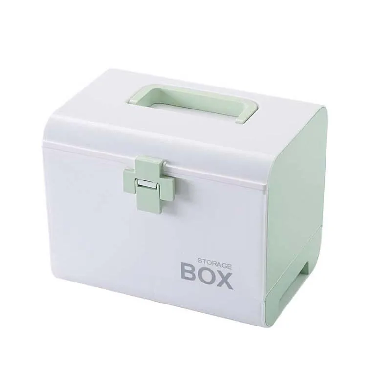 Органайзер, медицинский ящик, портативный медицинский набор, для хранения лекарств, многослойный Набор для первой помощи, ящик, переносной пластиковый ящик - Цвет: medicine box green