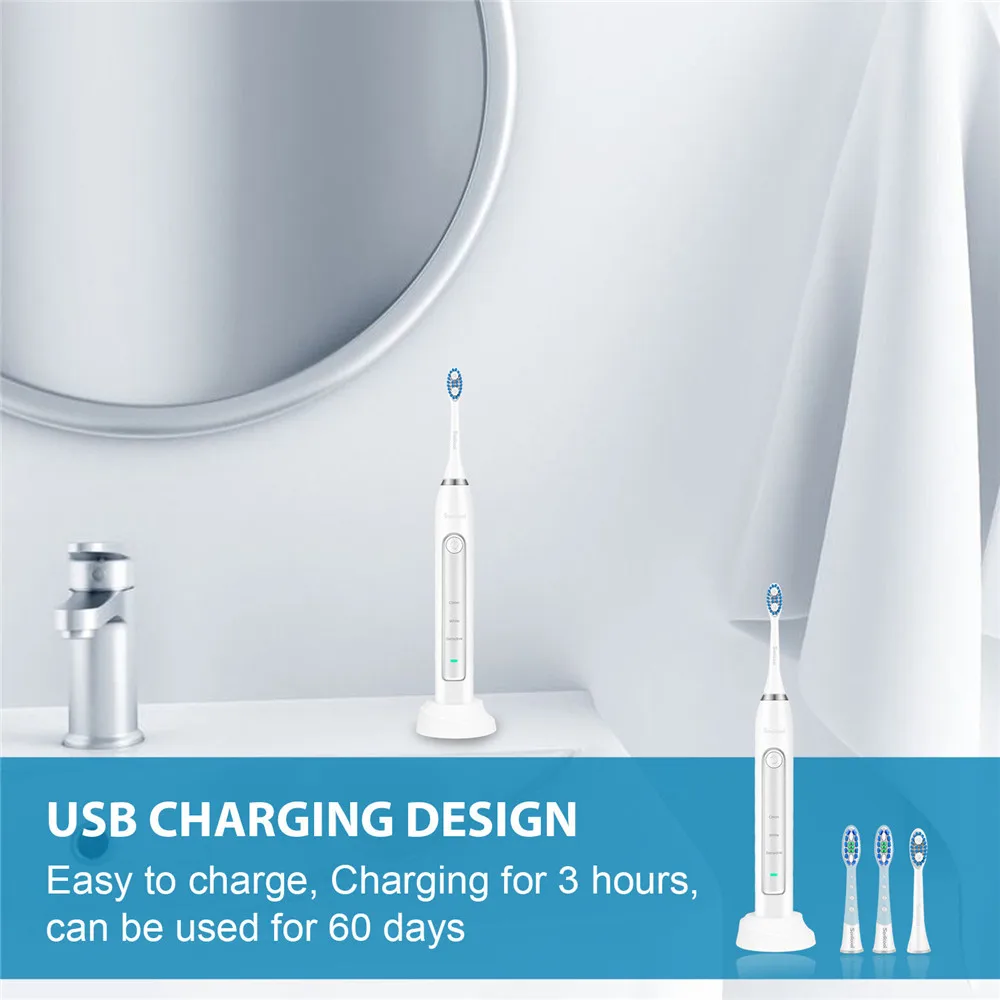 Sonicool RM-ST051B Electric Toothbrush USB Rechargeable Ultrasonic 48000 Vibrations Tooth Brushes With 4 Pcs DuPont Brush Heads Sonicool RM-ST051B Electric Toothbrush USB Rechargeable Ultrasonic 48000 Vibrations Tooth Brushes With 4 Pcs DuPont Brush Heads