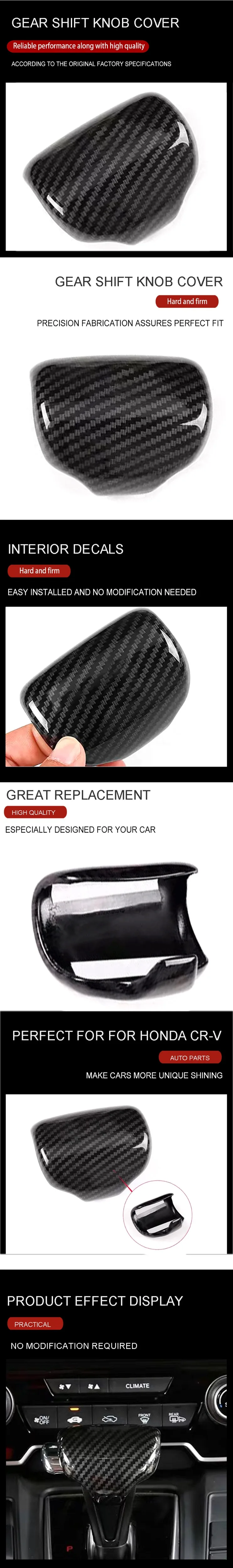Wooeight 1Pc Carbon Fiber Style Gear Lever Shift Knob Cover Trim fit for Honda CR-V CRV 2017 2018 2019 Car Interior Accessories (9)
