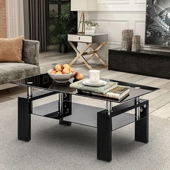 

Leisure Zone Living Room Glass White Coffee Table Black Modern Rectangle With Lower Shelf Coffee Table For Living Room Furniture