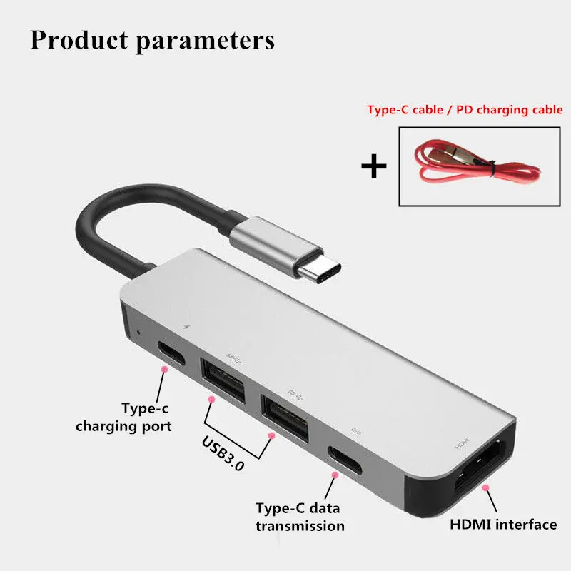 Type C USB 3,0 концентратор адаптер с Micro USB к компьютеру USB разветвитель PD Быстрая зарядка HDMI 4K HD разъем для Macbook Pro поверхности - Цвет: Silver grey PDR line