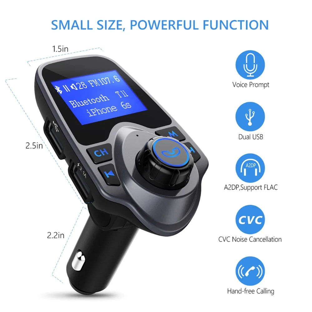 VicTsing FM Transmitter MP3 Player Car Bluetooth Handsfree Car Kit MP3 Car Radio Audio Adapter with Dual USB 2.1A USB Charger    (10)
