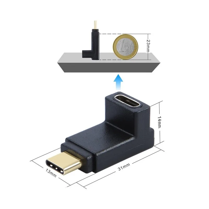 USB C адаптер-удлинитель, вверх и вниз угол 90 градусов USB 3,1 Тип C мужчин и женщин конвертер(3A/10G), совместимый MacBook Pro