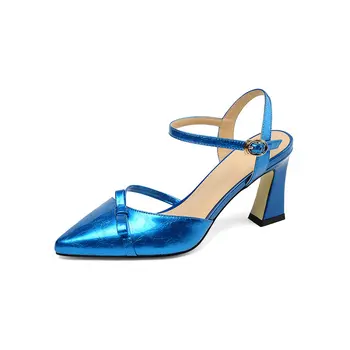 

buwties Decoration Genuine Leather Women Summer Sandals Elegant High Heels Pumps Wedding New Fashion Shoes Woman