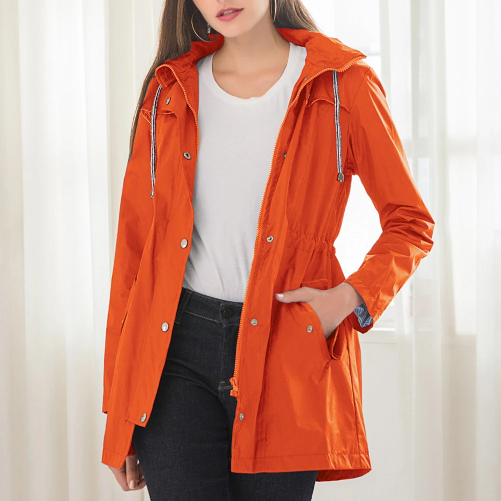 Fashion Women Trench Coat Waterproof Solid Color Autumn Windbreaker Tight Waist Long Sleeve Hooded Trench Coat moda feminina