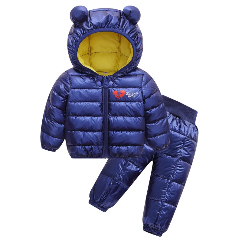 Осенне-зимние комплекты одежды для маленьких мальчиков и девочек новые комплекты одежды для мальчиков детская куртка с капюшоном+ плотные штаны зимний комплект детской одежды