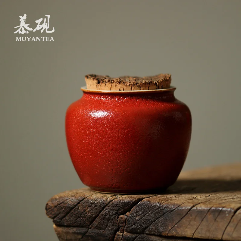 

MuYanZhi wild Japanese small caddy jingdezhen ceramic portable tea warehouse storage cork tea into the POTS