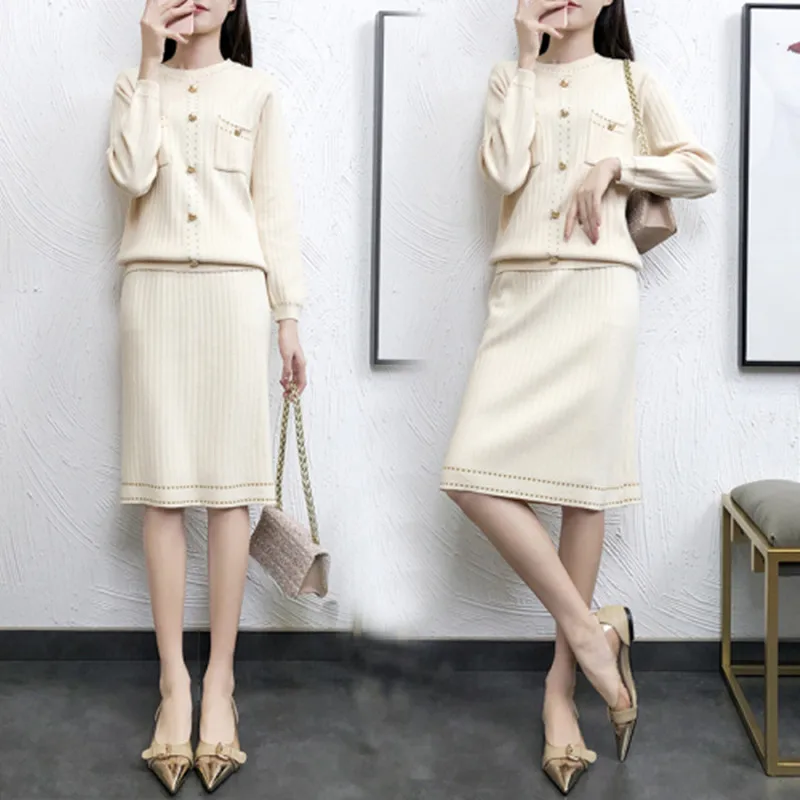 

Fashion Week Women's Wear Superior Quality Autumn New Pattern Fashion Suit Leisure Time Knitting Sweater Two-piece Suite Skirt