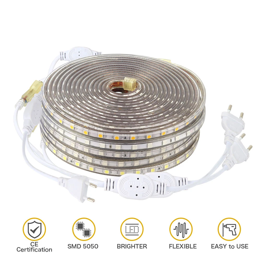 Светодиодная лента 220 В светильник SMD 5050 наружная Водонепроницаемая светодиодная