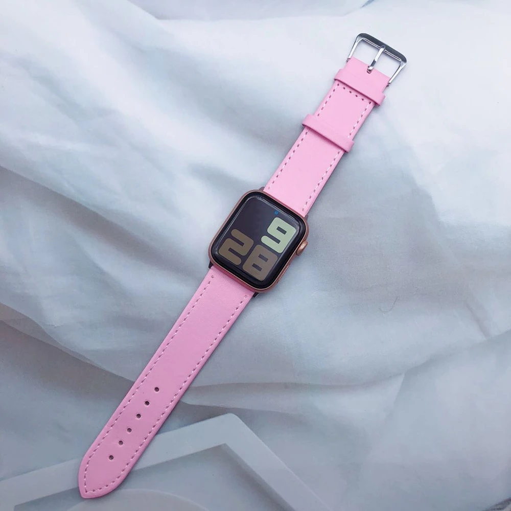sterling leather loop For Apple Watch Band fashion for iWatch Strap 42MM 38MM belt 40mm 44mm series 1 2 3 4 5 | Наручные часы