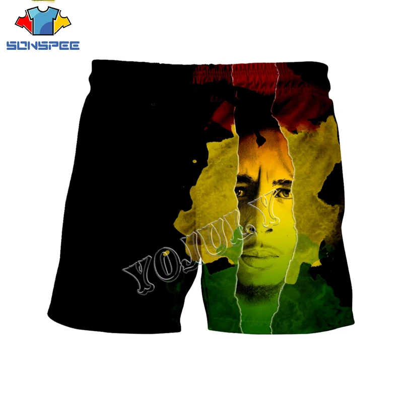 SONSPEE Rock Singer Bob Marley 3D Print Funny Fashion Casual Short Pants Summer Men Board Shorts Unisex Swimming Shorts