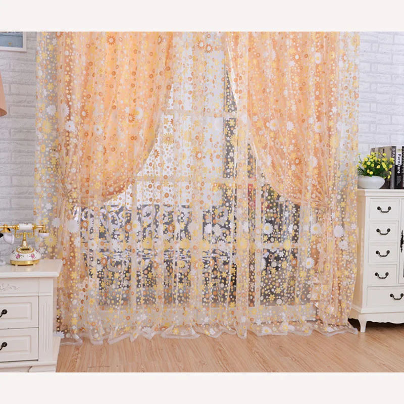

Pastoral Daisy Door Screen Voile Window Sheer Curtain Blinds Drape Bedroom Curtains Backdrop Christmas Decorations for Home Wall