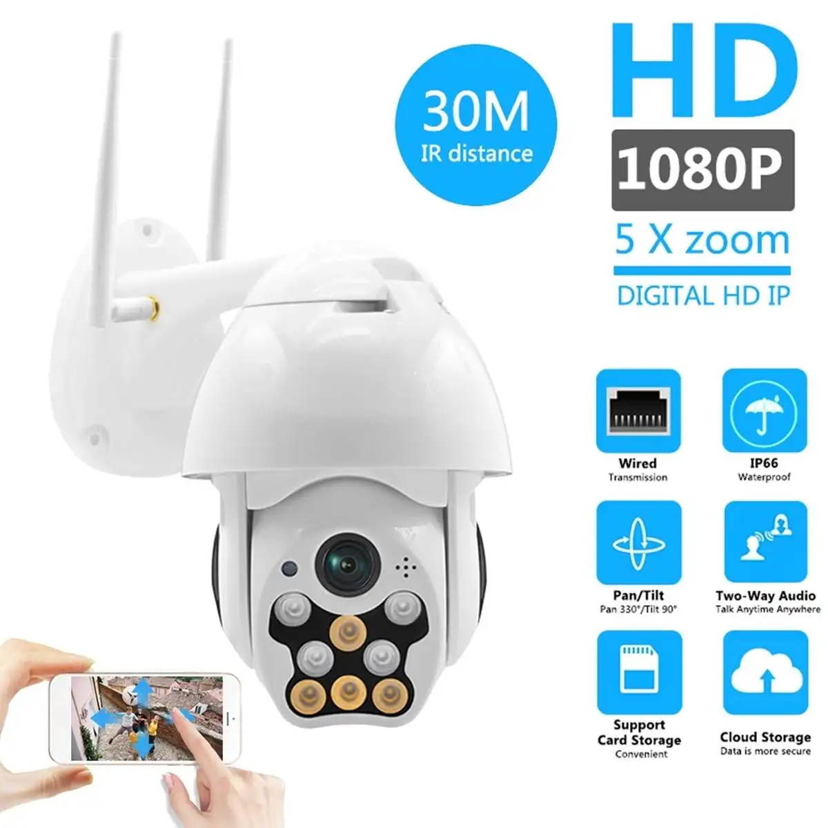 

360 Degree Wireless IP Camera IP66 Waterproof Surveillance Camera Wifi HD Dual Light Source Full Color Surveillance Camera