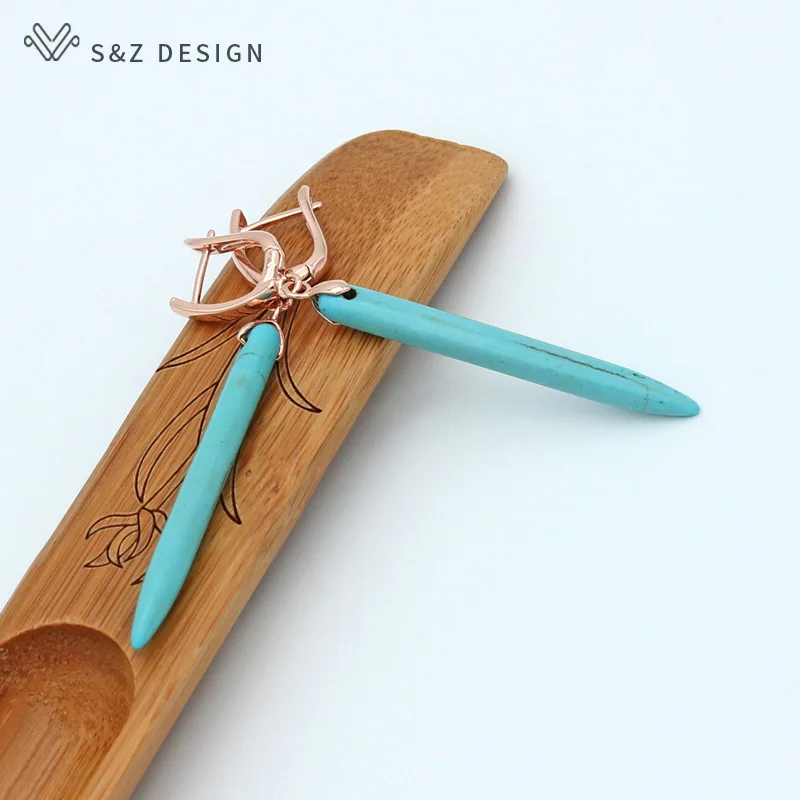 S&Z Long Synthetic Turquoises Dangle Earrings Personality Simple Vintage Eardrop For Women Girl Wedding Party Jewelry Gift