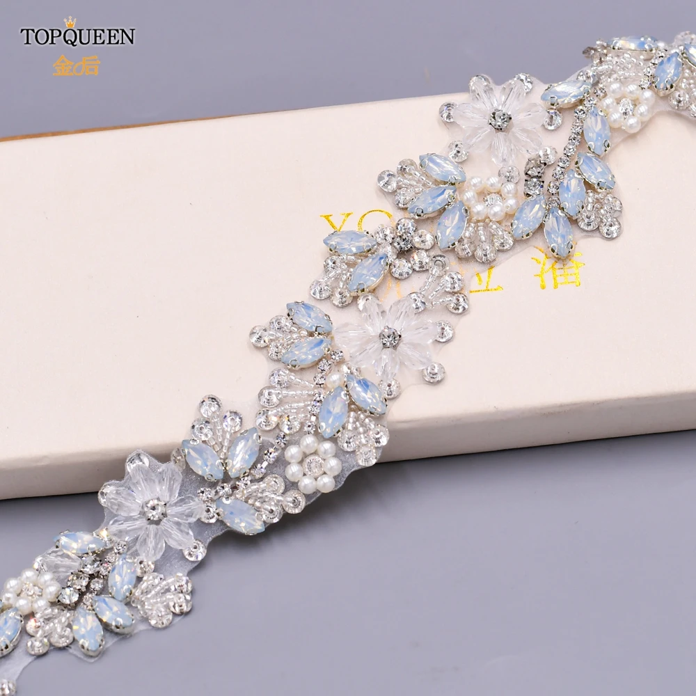 Bridal Waistband Bridal Dress Decoration TOPQUEEN S434 Wedding Belt Woman Clear Crystal Opal Cristal for Evening Party Dresses Ladies Bride Organza