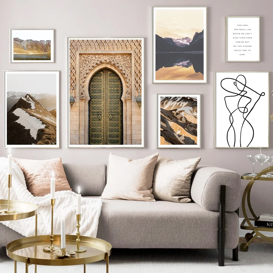 

Morocco Door Mountain Line Drawing Quotes Wall Art Print Canvas Painting Nordic Posters And Prints Wall Pictures For Living Room