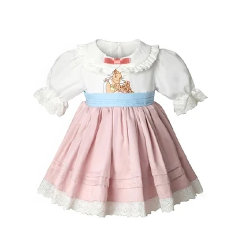 

0-10Y Baby Girl Summer Autumn Turkey Style Pink Rabbit Seven-quarter Sleeve Lolita Princess Dress for Girls Casual Party Dress