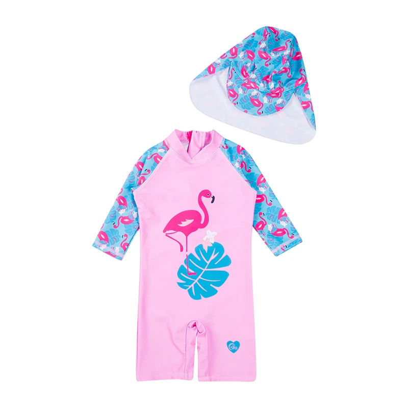 

Baby Boys Girls Swimwear Fashion Flamingo Sun Protective Surf Beach Swimsuit Zipper Girls Bikinis 2020 Summer Kids Swimwear