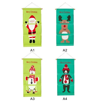 

Over Door Wall Organizer Christmas Santa Claus Reindeer Print Bag Hanging Storage
