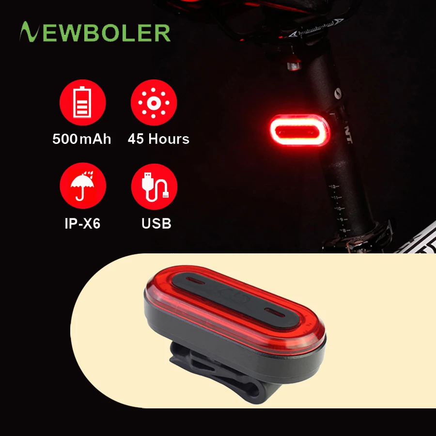 Cycling Bicycle Bike 5 LED Head Front Rear USB Rechargeable Tail Light Lamp Red 