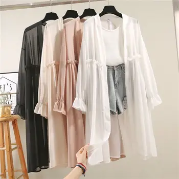 

Summer Sunproof Cardigan Fashion Women Chiffon Bikini Cover Up Kimono Cardigan Coat Bathing women blouses