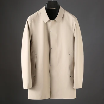 

JSBD high-end quality windbreaker men press rubber lapel in long style business casual over the knee coat men