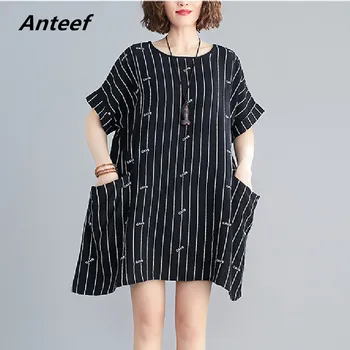 

black cotton linen plus size vintage women causal loose mini short summer sun dress elegant clothes 2020 ladies dresses sundress