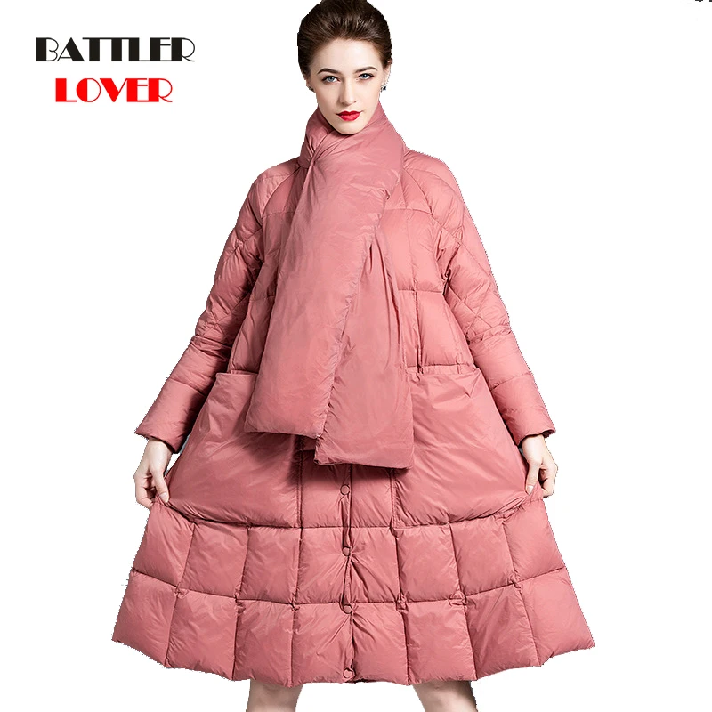 95% White Duck Down Coats For Women 2021 Solid Color Detachable Scarf Winter Casual Warm Jackets Female High Quality Overcoats