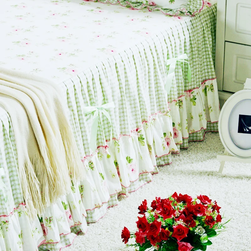 Summer Cotton Home Printed Bed Skirt Bow Decor All Size Bed Sheet Set Iron Frame Bed European Bed Special Bed Skirt