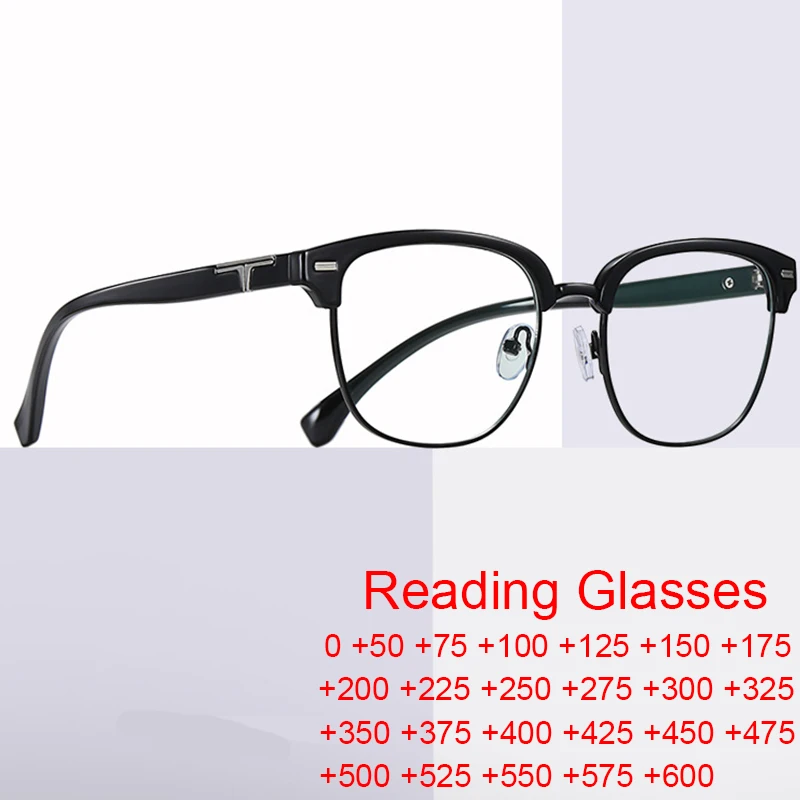 Male Half Frame Magnifying Reading Glasses Plus 0+6.0 Fashion Anti