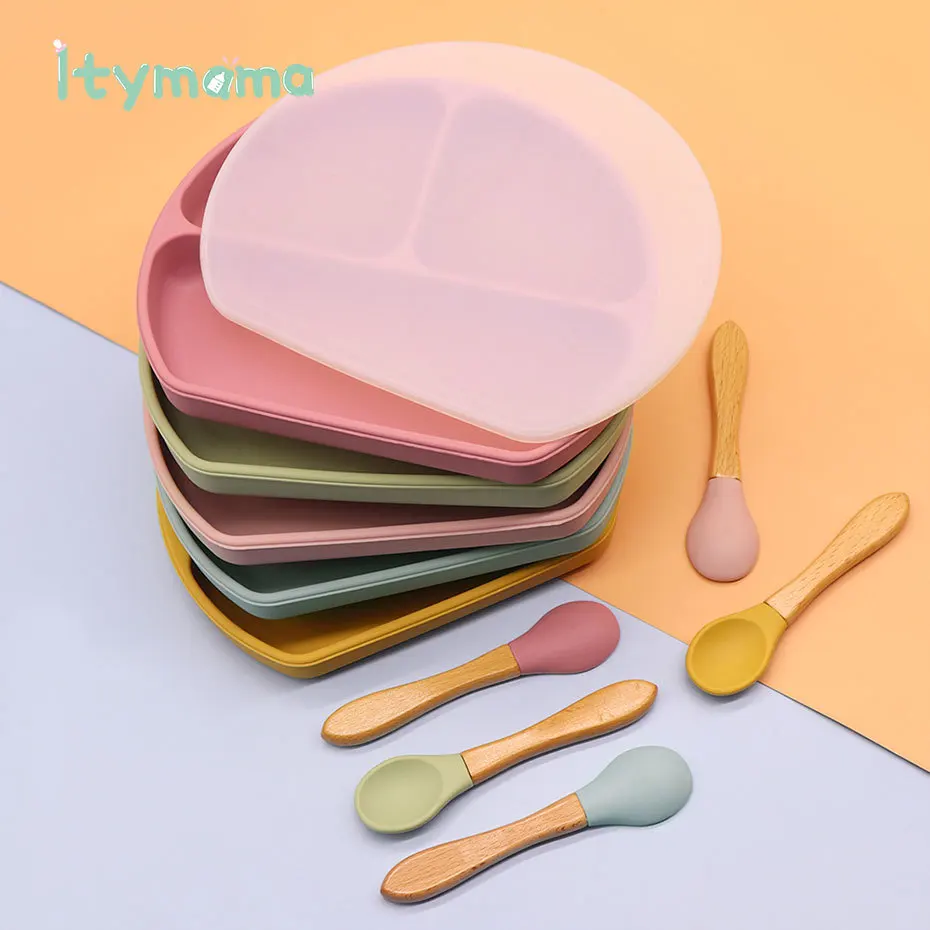 Baby Feeding Plate Food Grade Silicone Baby Plate BPA Free Infant Waterproof Kid Tableware Plate Children Dishes Sealed With Lid
