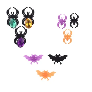 

60 Pcs Plastic Finger Ring Halloween DIY Decorations Bat Spider Patterned Ring Decorations Halloween Party Props Mix
