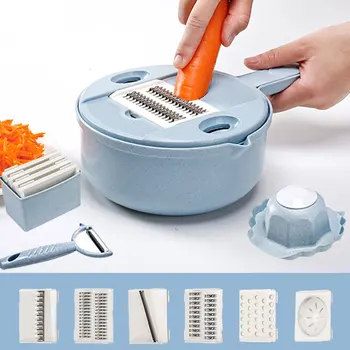 

Multifuncation Vegetable Slicer Potato Peeler Carrot Onion Grater with Strainer Vegetable Cutter 8 in 1 Kitchen Accessories #