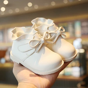 Claladoudou/12-16 см; брендовые Детские ботинки для ранней зимы с бархатной внутренней отделкой; Милая обувь принцессы с бантом для маленьких девочек; обувь для первого дня рождения - Цвет: Бежевый