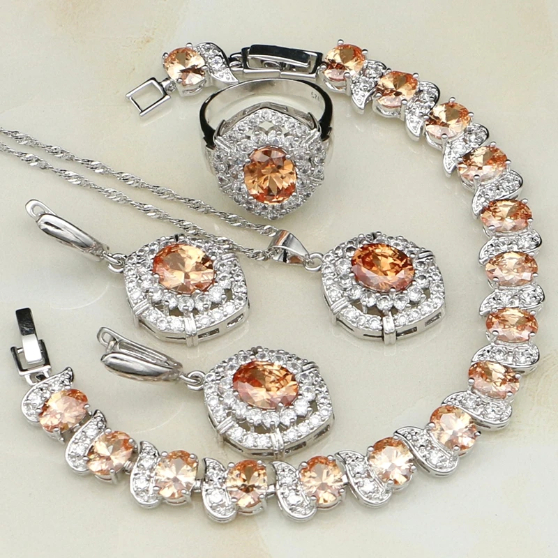 4 шт. комплект из колье серёг и кольца серебра 925 пробы|jewelry sets for women|silver jewelry setjewelry |