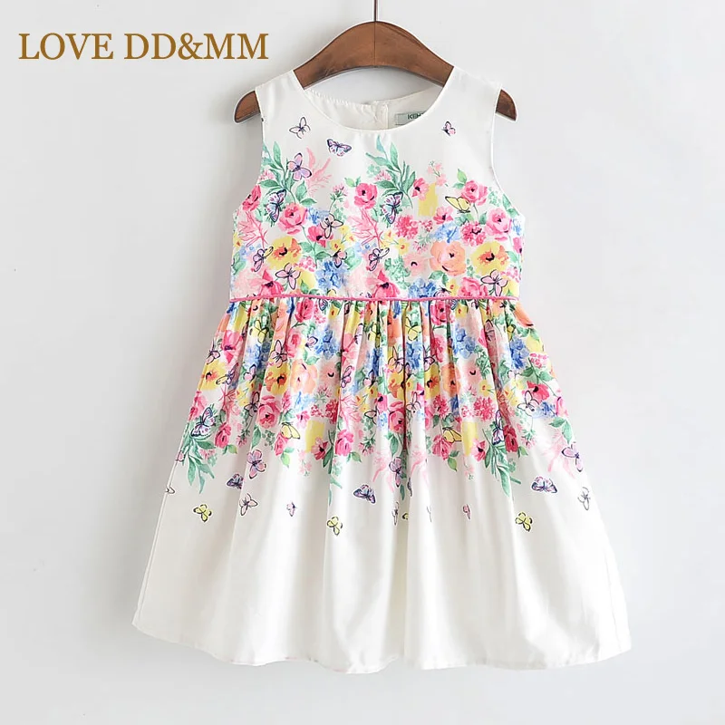 LOVE DD& MM/платья для девочек коллекция года, новая летняя детская одежда милая Цветочная вышивальная сетка для девочек, платье-майка с кружевным поясом - Цвет: Белый